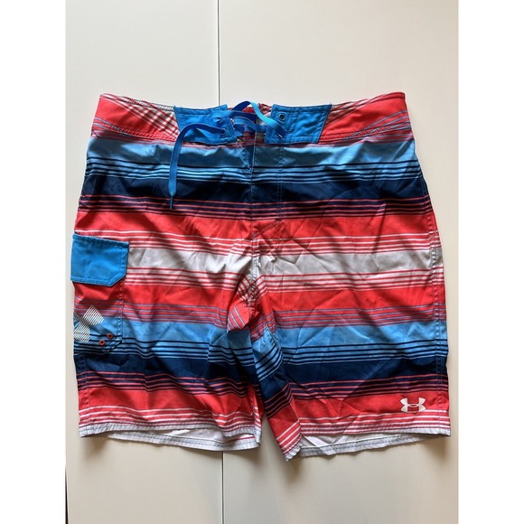 Under Armour Storm 1 Board Shorts - Pink/Blue Stripe Pattern - Heat Gear Size 38 - Picture 1 of 7